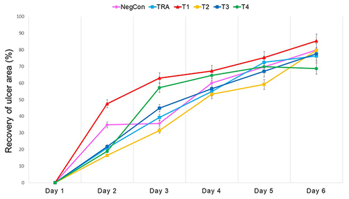 Figure 1 Daily dynamics of the percent recovery of ulcer area.