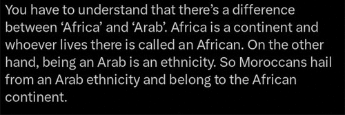 Figure 11. Moroccans belong to Africa.