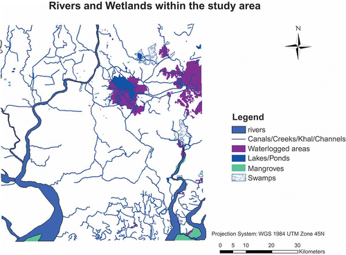 Figure 5. Rivers and wetlands within study area.