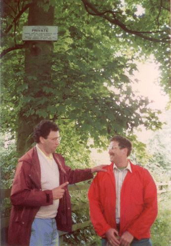 Figure 1. Simon Levin instructing Marc Mangel on aspects of biological dynamics during an outing in Whytam Woods, University of Oxford, Spring 1988.