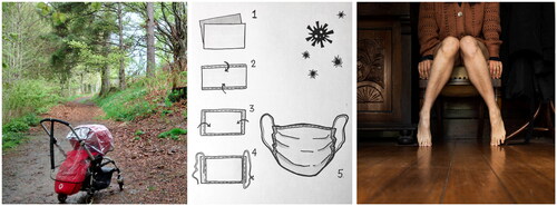 Figure 1. Close up of Perambulator, by Clare Qualmann (left); Immobile Measures, by Kaya Barry and Jondi Keane (middle); Self-portraits in ISO #1, by Pia Johnson (right).