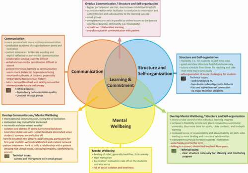 Figure 1. Conceptual framework of themes with impact on e-learning in health sciences education