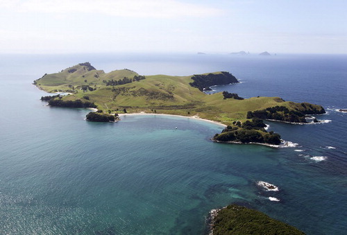 Figure 3. 2012 aerial photo of Slipper Island group from the southwest, Penguin Island in foreground, Aldermen in background (Photo from NZ Herald).