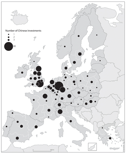 Figure 1. Number of Chinese greenfield FDI in European Regions.