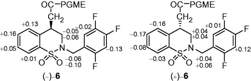 Figure 3. Δδ values obtained for the PGME amides (−)-6 and (+)-6.