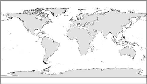 Figure 8. A map of the world shown in the WGS 84 geographic coordinate system.