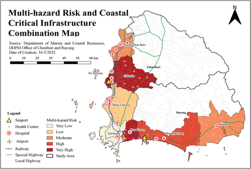 Figure 5. Multi-hazard risk and critical coastal infrastructure map.