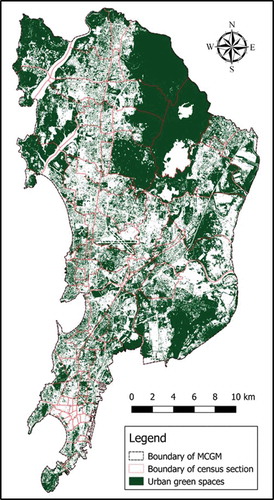Figure 4. Map of urban green spaces in Mumbai extracted from satellite images of 5m spatial resolution.