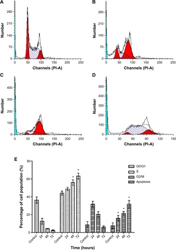 Figure 9 Flow cytometric analysis of cell cycle distribution of CAOV-3 cells treated with liriodenine in a time-dependent manner.