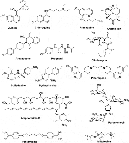 Figure 1. Chemical structure of the 25 clinically used drugs for the management of protozoan infections.