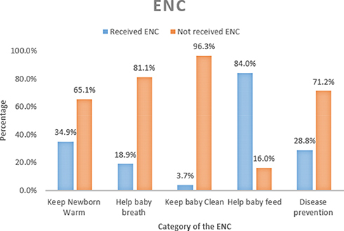 Figure 1 Immediate Essential Newborn Care Service provided to newborns at Hospitals, output of composite observation for each category, West Ethiopia, 2017.