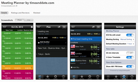 Figure 3:. Meeting planner App for smart phones. Screenshot used with permission of www.timeanddate.com.