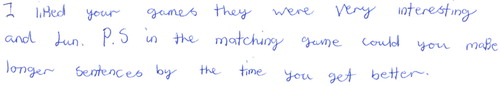Figure 2. An example of learner feedback for the ‘matching game’.
