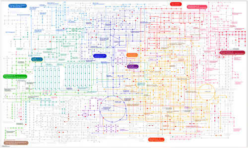Figure 2. KEGG metabolic pathway showing the mapped 110 metabolites (highlighted as bold red dots) obtained from B. napus seeds through metabolomics approaches.