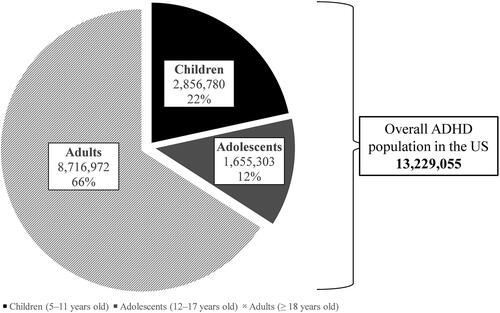 Figure 1. Overall ADHD population in the US in 2018. Abbreviations. ADHD, attention-deficit/hyperactivity disorder; US, United States.