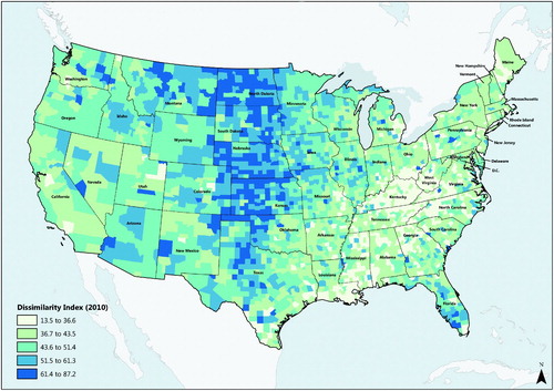 Figure 1. Residential segregation between older and younger adults within counties.