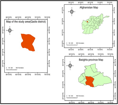 Figure 1. Map of the study area showing the location of Qadis district, in Badghis province, Afghanistan.