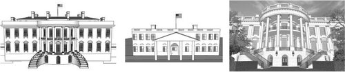 Figure 2. Different 3D representations of a same reality, the White House (USA), available from the Trimble 3D warehouse.