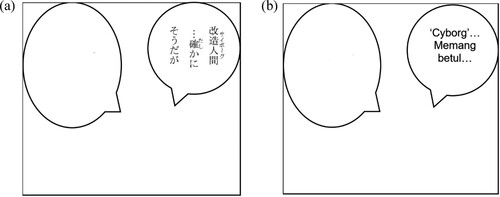 Figure 5. (a) ワンピース巻五十 (Citation2008d, 75); (b) Budak Getah 50 (Citation2008d, 75).