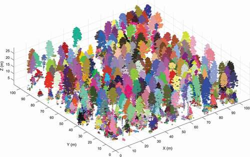 Figure 5. Clustering of 3D point cloud produced from high-altitude ALS data (1450 m above ground level).