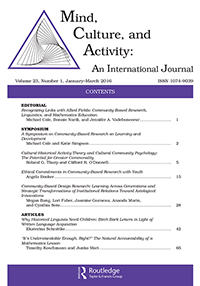 Cover image for Mind, Culture, and Activity, Volume 23, Issue 1, 2016