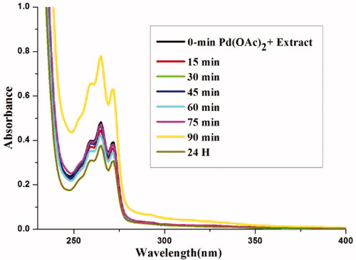 Figure 4. UV–visible spectrum of Pd NPs at various intervals.
