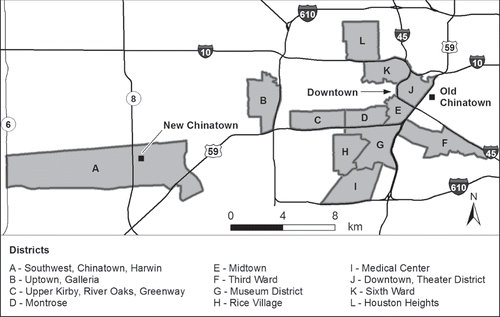 Fig. 2. Detailed map of Houston's urban districts.