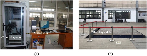 Figure 1. Shaking table apparatus: (a) control equipment; (b) shaking table.