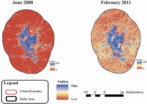 Figure 8. Landsat % ISA images of the study area