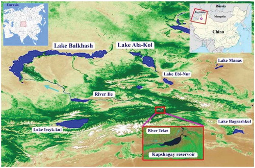 Figure 1. Study area. The basis is “Temporally smoothed NDVI” scene from USGS/EROS/FEWS NET, e-MODIS C6 (July 1–10, 2003) and Sentinel-2A (27 July 2017, resolution 20 m)