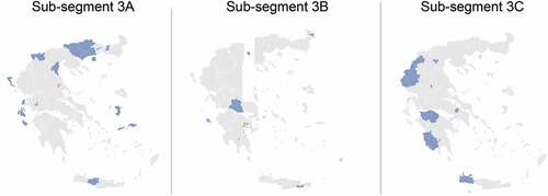 Figure 8. Geographic segmentation results for Segment 3 – spatial view (map of Greece).