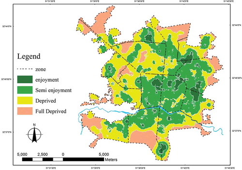 Figure 4. Distribution of spatial justice in the city of Isfahan.