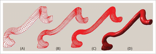 Figure 2. Loop subdivision. The reconstructed results are shown from the base mesh (A), the first subdivision (B), the third subdivision (C), and the fourth subdivision (D).