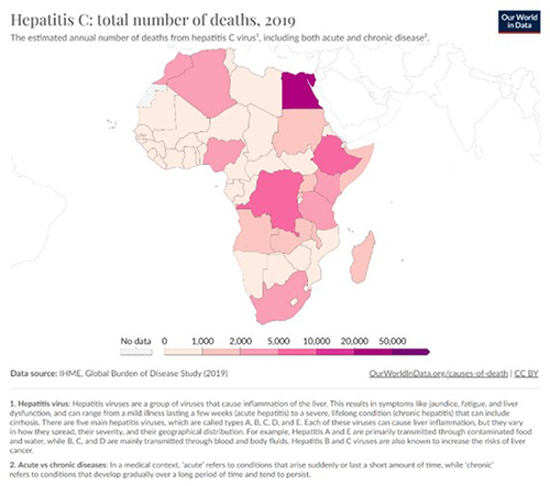 Figure 1 The Global Burden of Disease Study (2019) by IHME estimates the total number of deaths caused by the hepatitis C virus in 2019.