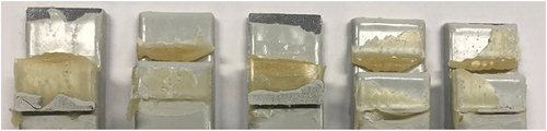 Figure 17. Exemplary fracture surface of 2K-MMA specimens on C1 cured in artificial seawater without induction exhibiting adhesion and coating failure.