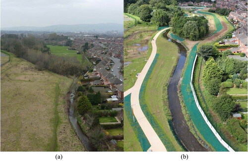 Figure 2. CCG (a) before and (b) after the regeneration project.Source: The Connswater Community Greenway Trust, EastSide Partnership, 2022.