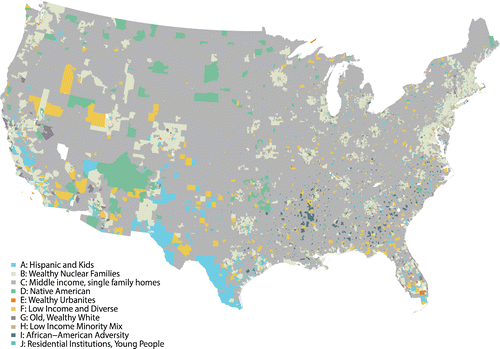 Figure 5. Group-level (ten-class) map of census tracts in the United States.