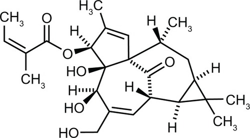 Figure 1 Chemical structure of ingenol mebutate, C25H34O6.