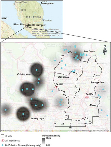 Figure 1. Air pollution sources and industry density map in study area.