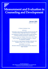 Cover image for Measurement and Evaluation in Counseling and Development, Volume 35, Issue 4, 2003