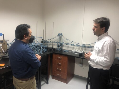 Jose Matos visits the structures lab with Adrian Tola