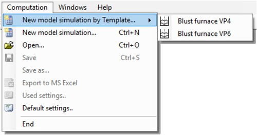 Figure 10. Menu of new model simulation by select the template.