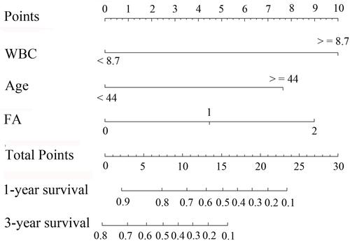 Figure 3 A nomogram predicting 1-year and 3-year overall survival in patients with WHO Grade II/III gliomas.