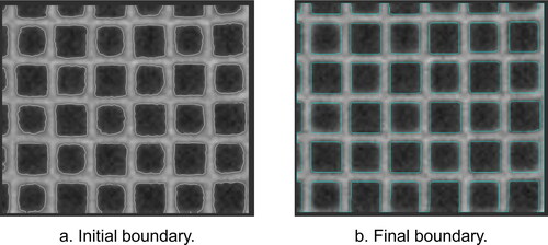 Figure 11. The initial and final steps in ceramic wall boundary identification with little ash deposit.