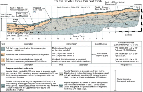 Figure 9  Section of trench through Porters Pass Fault immediately southeast of the rock avalanche deposit.