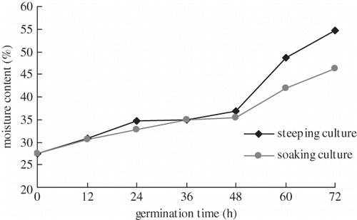 Figure 1 Moisture content of GBR at different time. Germination temperature: 32.