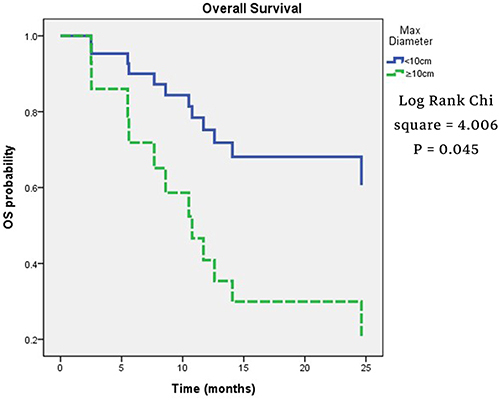 Figure 2 Overall Survival of patients with maximum tumor diameter <10cm or ≥10cm.