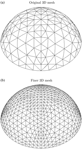 Figure D2. Finer mesh used to create measured data for original mesh in three dimensions. (a) Original 2D mesh and (b) Finer 2D mesh.