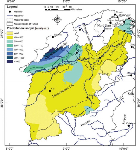 Figure 7. Mean annual rainfall map of the Medjerda catchment.