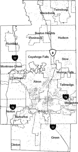 Figure 1 Summit County foreclosures. Each dot equals one foreclosure.